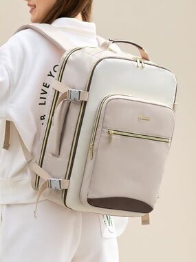 Unbranded Cream & Beige Travel Backpack with Gold Accents